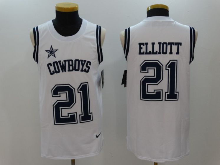 Men Dallas Cowboys #21 Ezekiel Elliott White Rush Player Name Number Tank Top stitched NFL Jerseys